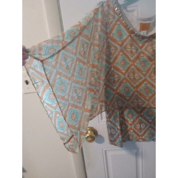 2X Sleeveless Top w Attachen 3/4 Sheer Poncho Ruby Rd Metal Beaded Neckline - Picture 3 of 7